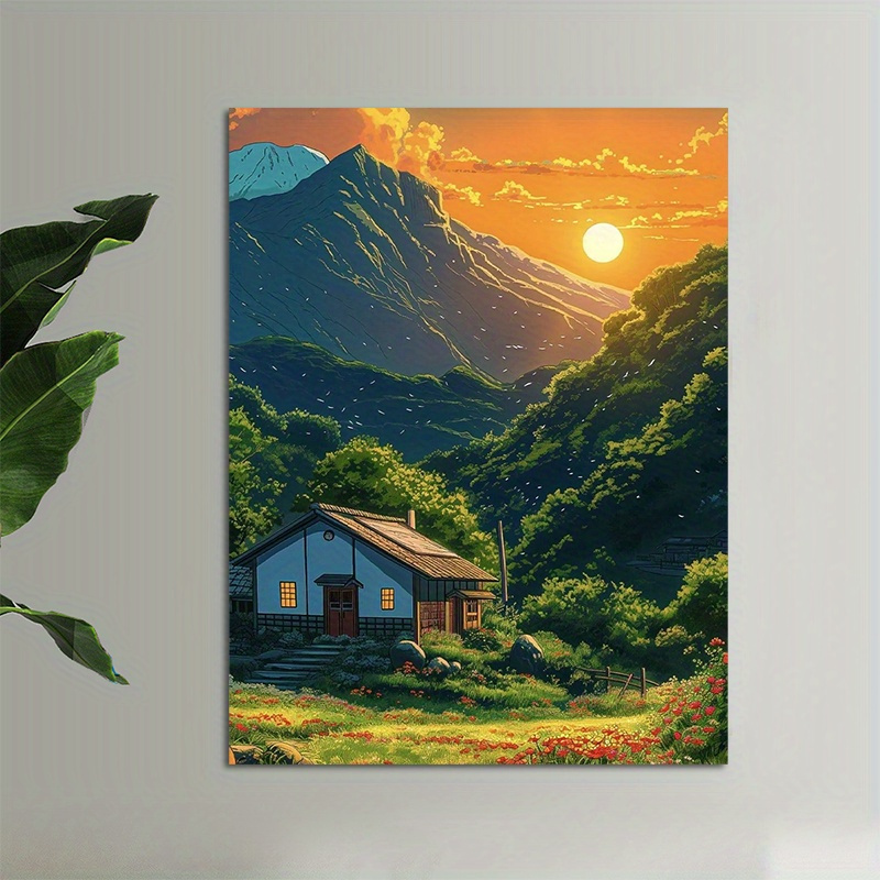 1pc Mountain Cabin Sunset Canv - Canvas Wrap Ready avis et prix